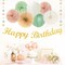 14pcs Happy Banner 21st Spring Paper Flowers Lanterns Beige Tissue Pom Poms(Sage-green Blush-beige)